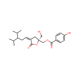 CC(C)C(C/C=C1/C[C@@](CO)(COC(=O)c2ccc(O)cc2)OC1=O)C(C)C ZINC000013704176