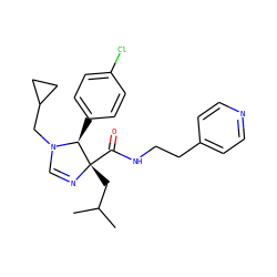CC(C)C[C@@]1(C(=O)NCCc2ccncc2)N=CN(CC2CC2)[C@H]1c1ccc(Cl)cc1 ZINC000146314905
