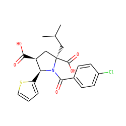 CC(C)C[C@@]1(C(=O)O)C[C@H](C(=O)O)[C@H](c2cccs2)N1C(=O)c1ccc(Cl)cc1 ZINC000028332194