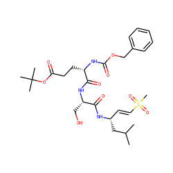 CC(C)C[C@@H](/C=C/S(C)(=O)=O)NC(=O)[C@H](CO)NC(=O)[C@H](CCC(=O)OC(C)(C)C)NC(=O)OCc1ccccc1 ZINC000036184910
