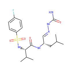 CC(C)C[C@@H](/C=N/NC(N)=O)NC(=O)[C@@H](NS(=O)(=O)c1ccc(F)cc1)C(C)C ZINC000013442646