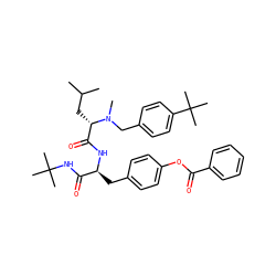 CC(C)C[C@@H](C(=O)N[C@@H](Cc1ccc(OC(=O)c2ccccc2)cc1)C(=O)NC(C)(C)C)N(C)Cc1ccc(C(C)(C)C)cc1 ZINC000026253252