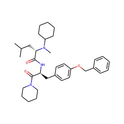 CC(C)C[C@@H](C(=O)N[C@@H](Cc1ccc(OCc2ccccc2)cc1)C(=O)N1CCCCC1)N(C)C1CCCCC1 ZINC000029487545