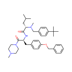 CC(C)C[C@@H](C(=O)N[C@@H](Cc1ccc(OCc2ccccc2)cc1)C(=O)N1CCN(C)CC1)N(C)Cc1ccc(C(C)(C)C)cc1 ZINC000029483519