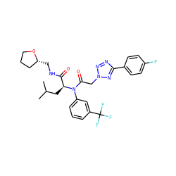 CC(C)C[C@@H](C(=O)NC[C@@H]1CCCO1)N(C(=O)Cn1nnc(-c2ccc(F)cc2)n1)c1cccc(C(F)(F)F)c1 ZINC000006135043