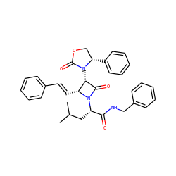 CC(C)C[C@@H](C(=O)NCc1ccccc1)N1C(=O)[C@@H](N2C(=O)OC[C@@H]2c2ccccc2)[C@H]1/C=C/c1ccccc1 ZINC000028713344