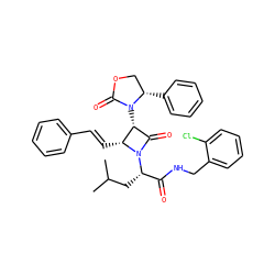 CC(C)C[C@@H](C(=O)NCc1ccccc1Cl)N1C(=O)[C@@H](N2C(=O)OC[C@@H]2c2ccccc2)[C@H]1/C=C/c1ccccc1 ZINC000028713345