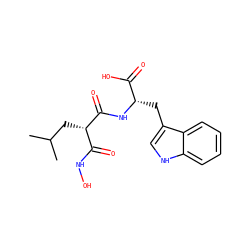 CC(C)C[C@@H](C(=O)NO)C(=O)N[C@@H](Cc1c[nH]c2ccccc12)C(=O)O ZINC000013741609