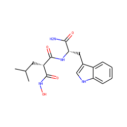 CC(C)C[C@@H](C(=O)NO)C(=O)N[C@@H](Cc1c[nH]c2ccccc12)C(N)=O ZINC000013741613