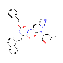 CC(C)C[C@@H](C=O)NC(=O)[C@H](Cc1c[nH]cn1)NC(=O)[C@H](Cc1cccc2ccccc12)NC(=O)OCc1ccccc1 ZINC000028110044