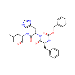 CC(C)C[C@@H](C=O)NC(=O)[C@H](Cc1c[nH]cn1)NC(=O)[C@H](Cc1ccccc1)NC(=O)OCc1ccccc1 ZINC000028098240