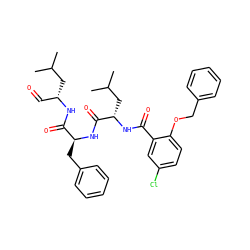 CC(C)C[C@@H](C=O)NC(=O)[C@H](Cc1ccccc1)NC(=O)[C@H](CC(C)C)NC(=O)c1cc(Cl)ccc1OCc1ccccc1 ZINC001772597526