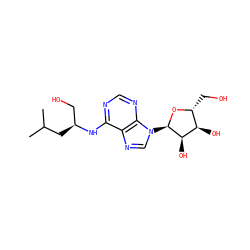 CC(C)C[C@@H](CO)Nc1ncnc2c1ncn2[C@H]1O[C@H](CO)[C@@H](O)[C@H]1O ZINC000049016594