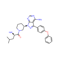 CC(C)C[C@@H](N)C(=O)N1CCC[C@@H](n2nc(-c3ccc(Oc4ccccc4)cc3)c3c(N)ncnc32)C1 ZINC000653793686