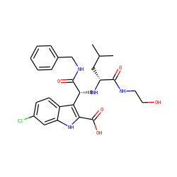 CC(C)C[C@@H](N[C@@H](C(=O)NCc1ccccc1)c1c(C(=O)O)[nH]c2cc(Cl)ccc12)C(=O)NCCO ZINC000113880929