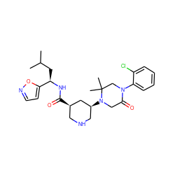 CC(C)C[C@@H](NC(=O)[C@@H]1CNC[C@H](N2CC(=O)N(c3ccccc3Cl)CC2(C)C)C1)c1ccno1 ZINC000096283060