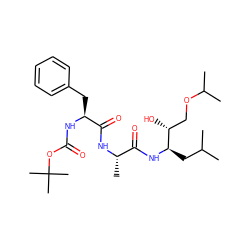 CC(C)C[C@@H](NC(=O)[C@H](C)NC(=O)[C@H](Cc1ccccc1)NC(=O)OC(C)(C)C)[C@H](O)COC(C)C ZINC000029339405
