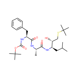 CC(C)C[C@@H](NC(=O)[C@H](C)NC(=O)[C@H](Cc1ccccc1)NC(=O)OC(C)(C)C)[C@H](O)CSC(C)(C)C ZINC000029388573