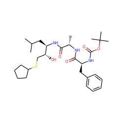 CC(C)C[C@@H](NC(=O)[C@H](C)NC(=O)[C@H](Cc1ccccc1)NC(=O)OC(C)(C)C)[C@H](O)CSC1CCCC1 ZINC000029348373