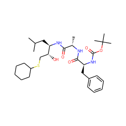 CC(C)C[C@@H](NC(=O)[C@H](C)NC(=O)[C@H](Cc1ccccc1)NC(=O)OC(C)(C)C)[C@H](O)CSC1CCCCC1 ZINC000029388561