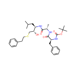 CC(C)C[C@@H](NC(=O)[C@H](C)NC(=O)[C@H](Cc1ccccc1)NC(=O)OC(C)(C)C)[C@H](O)CSCCc1ccccc1 ZINC000029338605