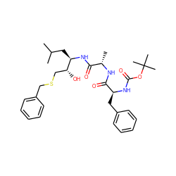 CC(C)C[C@@H](NC(=O)[C@H](C)NC(=O)[C@H](Cc1ccccc1)NC(=O)OC(C)(C)C)[C@H](O)CSCc1ccccc1 ZINC000029338621
