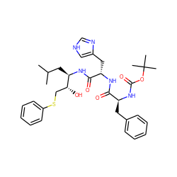 CC(C)C[C@@H](NC(=O)[C@H](Cc1c[nH]cn1)NC(=O)[C@H](Cc1ccccc1)NC(=O)OC(C)(C)C)[C@H](O)CSc1ccccc1 ZINC000029342985