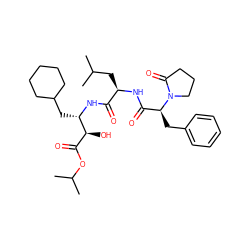 CC(C)C[C@@H](NC(=O)[C@H](Cc1ccccc1)N1CCCC1=O)C(=O)N[C@@H](CC1CCCCC1)[C@@H](O)C(=O)OC(C)C ZINC000027885295