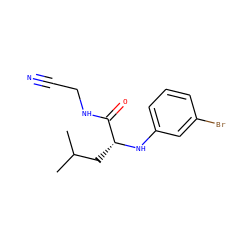CC(C)C[C@@H](Nc1cccc(Br)c1)C(=O)NCC#N ZINC000028375372