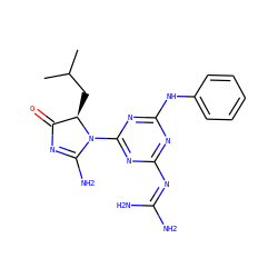 CC(C)C[C@@H]1C(=O)N=C(N)N1c1nc(N=C(N)N)nc(Nc2ccccc2)n1 ZINC000147627441