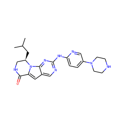CC(C)C[C@@H]1CNC(=O)c2cc3cnc(Nc4ccc(N5CCNCC5)cn4)nc3n21 ZINC000143891829