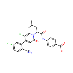 CC(C)C[C@H](C(=O)Nc1ccc(C(=O)O)cc1)n1cc(Cl)c(-c2cc(Cl)ccc2C#N)cc1=O ZINC001772628490