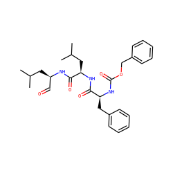 CC(C)C[C@H](C=O)NC(=O)[C@@H](CC(C)C)NC(=O)[C@H](Cc1ccccc1)NC(=O)OCc1ccccc1 ZINC000027619977
