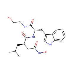 CC(C)C[C@H](CC(=O)NO)C(=O)N[C@@H](Cc1c[nH]c2ccccc12)C(=O)NCCO ZINC000003780021