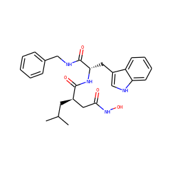 CC(C)C[C@H](CC(=O)NO)C(=O)N[C@@H](Cc1c[nH]c2ccccc12)C(=O)NCc1ccccc1 ZINC000013776898