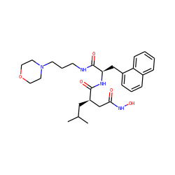 CC(C)C[C@H](CC(=O)NO)C(=O)N[C@H](Cc1cccc2ccccc12)C(=O)NCCCN1CCOCC1 ZINC000026294448