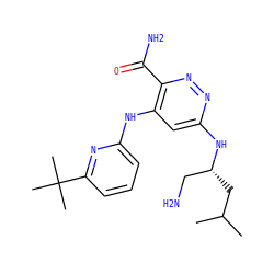 CC(C)C[C@H](CN)Nc1cc(Nc2cccc(C(C)(C)C)n2)c(C(N)=O)nn1 ZINC000147494683