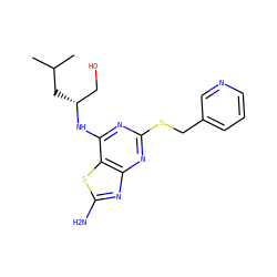 CC(C)C[C@H](CO)Nc1nc(SCc2cccnc2)nc2nc(N)sc12 ZINC000095601549