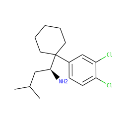 CC(C)C[C@H](N)C1(c2ccc(Cl)c(Cl)c2)CCCCC1 ZINC000066097281