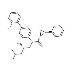 CC(C)C[C@H](N)CN(C(=O)[C@@H]1C[C@H]1c1ccccc1)c1ccc(-c2ccccc2Cl)cc1 ZINC000299864356