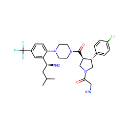 CC(C)C[C@H](N)c1cc(C(F)(F)F)ccc1N1CCN(C(=O)[C@@H]2CN(C(=O)CN)C[C@H]2c2ccc(Cl)cc2)CC1 ZINC000028824066