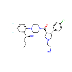 CC(C)C[C@H](N)c1cc(C(F)(F)F)ccc1N1CCN(C(=O)[C@@H]2CN(CCN)C[C@H]2c2ccc(Cl)cc2)CC1 ZINC000028824070