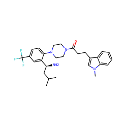 CC(C)C[C@H](N)c1cc(C(F)(F)F)ccc1N1CCN(C(=O)CCc2cn(C)c3ccccc23)CC1 ZINC000036285699