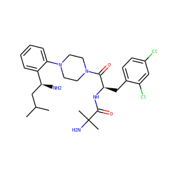 CC(C)C[C@H](N)c1ccccc1N1CCN(C(=O)[C@@H](Cc2ccc(Cl)cc2Cl)NC(=O)C(C)(C)N)CC1 ZINC000042920044