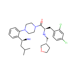 CC(C)C[C@H](N)c1ccccc1N1CCN(C(=O)[C@@H](Cc2ccc(Cl)cc2Cl)NC[C@@H]2CCOC2)CC1 ZINC000044387884