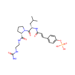 CC(C)C[C@H](NC(=O)/C=C/c1ccc(OP(=O)(O)O)cc1)C(=O)N1CCC[C@H]1C(=O)NCCNC(N)=O ZINC000049709422