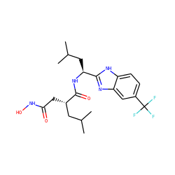 CC(C)C[C@H](NC(=O)[C@@H](CC(=O)NO)CC(C)C)c1nc2cc(C(F)(F)F)ccc2[nH]1 ZINC000029336605