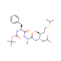 CC(C)C[C@H](NC(=O)[C@H](C)NC(=O)[C@H](Cc1ccccc1)NC(=O)OC(C)(C)C)[C@@H](O)CCSC(C)C ZINC000029468491