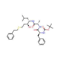 CC(C)C[C@H](NC(=O)[C@H](C)NC(=O)[C@H](Cc1ccccc1)NC(=O)OC(C)(C)C)[C@@H](O)CCSCCc1ccccc1 ZINC000029409310