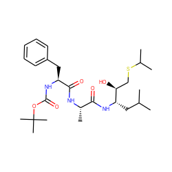 CC(C)C[C@H](NC(=O)[C@H](C)NC(=O)[C@H](Cc1ccccc1)NC(=O)OC(C)(C)C)[C@@H](O)CSC(C)C ZINC000027626544